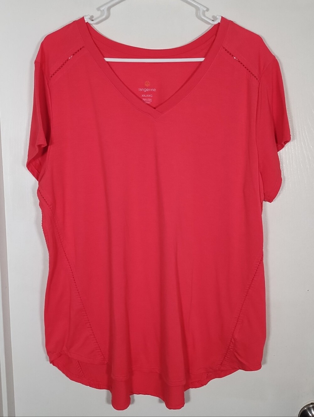 Tangerine Women's XXL V-Neck Tunic Top Coral Short Sleeve Stretch Lightweight